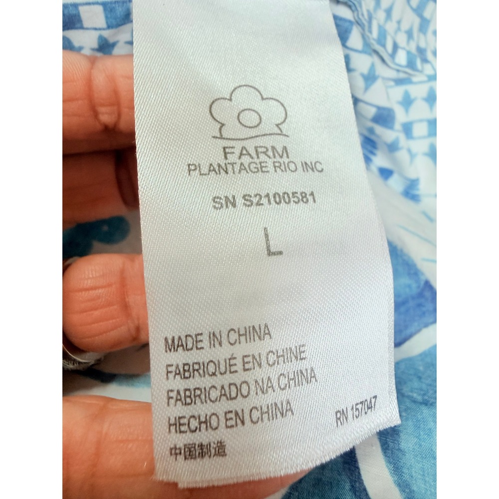 Farm Rio Ancient Garden Blue White Cotton Poplin Midi Dress L Cottagecore - Picture 11 of 13